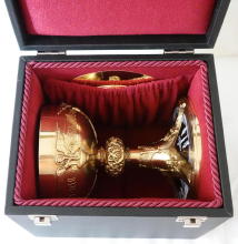 Solid silver gilt antique French Romanesque Chalice.